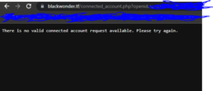 Blackwonder.tf There is no valid connected account request available. Please try Again..PNG